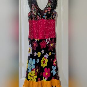 Colorful Floral Silk Moshino Sleeveless Dress XS
